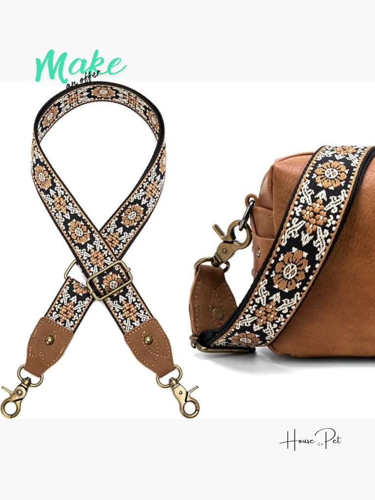 1.5" Cowhide Wide Adjustable Shoulder Bag Strap Embroidered Crossbody Purse